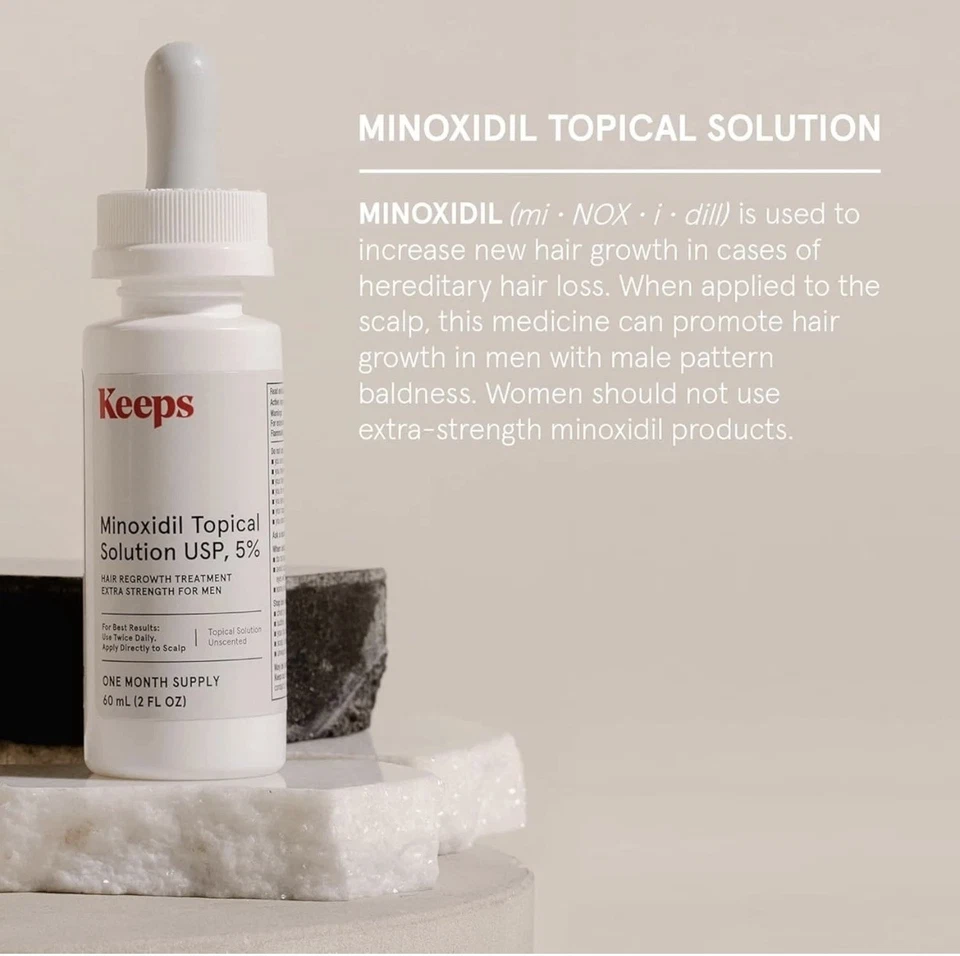 Solución tópica de suministro de 3 meses de minoxidil Keeps Extra Strength 5% para el crecimiento del cabello Foto 3 de 3