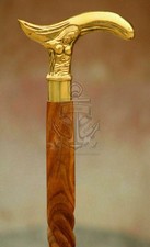 VINTAGE BRASS VICTORIAN HANDLE WOODEN STYLE WALKING STICK CANE DESIGNER STYLE