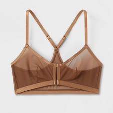 Women's Mesh Triangle Bralette - Auden Brown M: Racerback, Adjustable Straps,