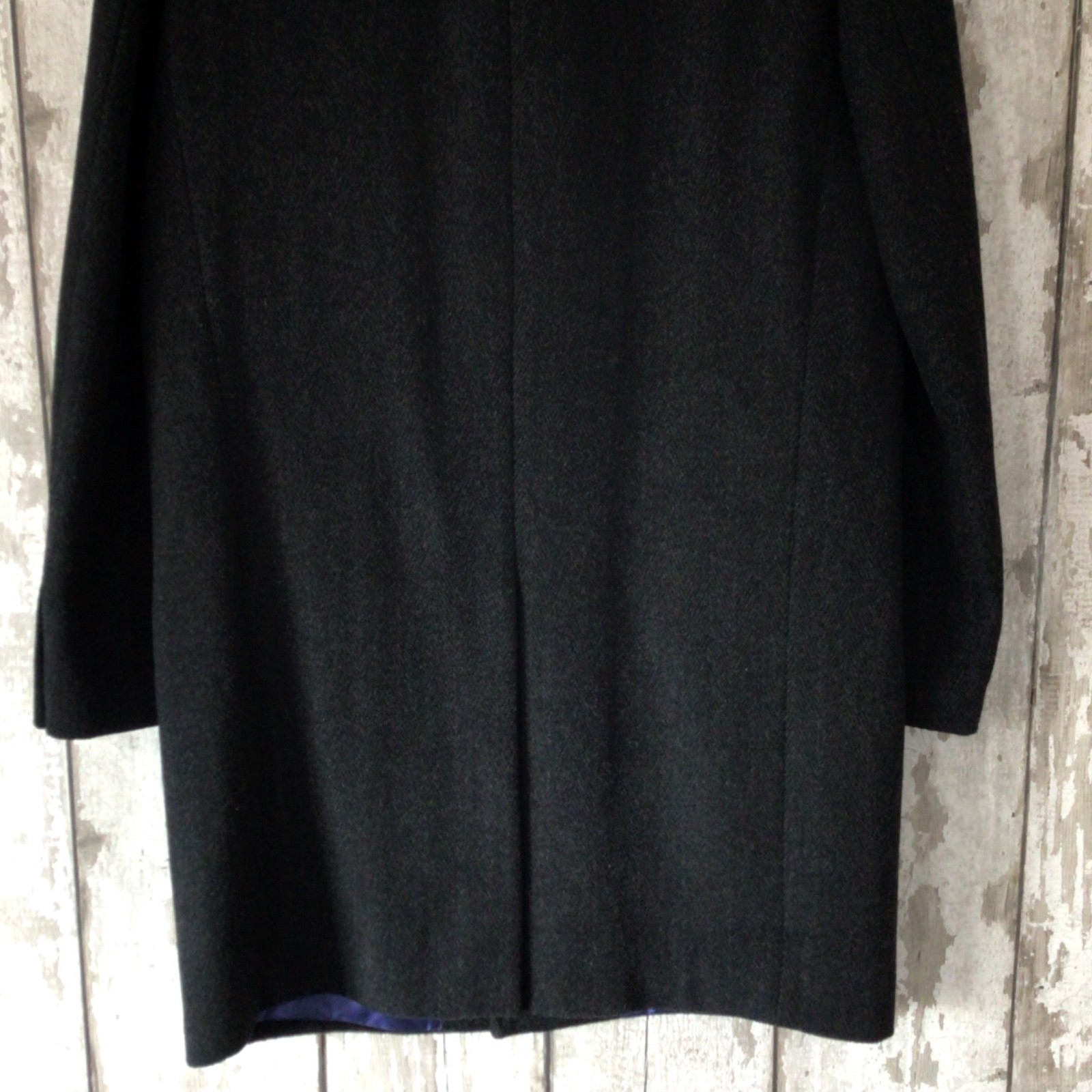 GREENWOODS Mens Overcoat 38R Cashmere Blend Black Grey Herringbone Crombie Style image 8