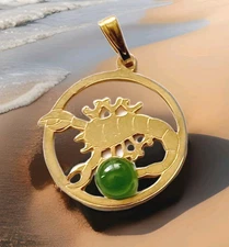  14k GOLD Filled SCORPIO Green Jade Stone CHARM PENDANT Zodiac 3/4"