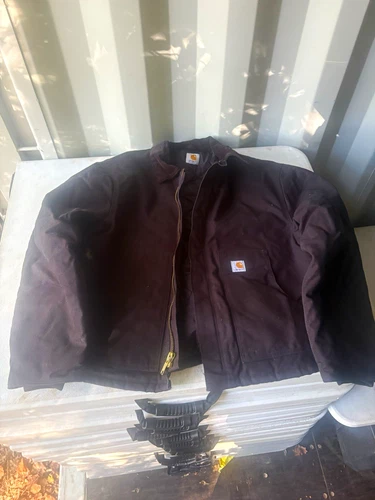 Carhartt Detroit Men's Black Canvas Cotton Lined Full Zip Jacket Relaxed 2XL video thumbnail