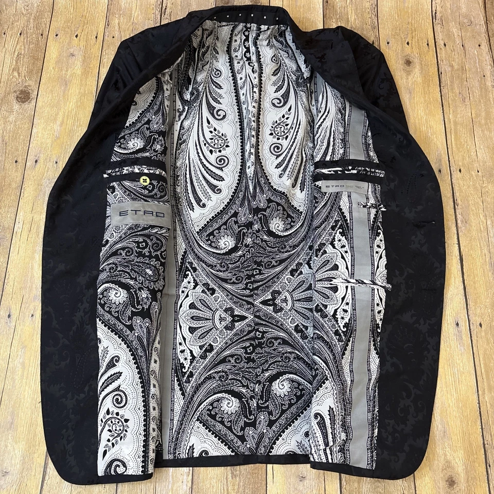 Blazer Etro Jacquard Negro Cachemira Forro Seda Hecho en Italia 38S Foto 4 de 4