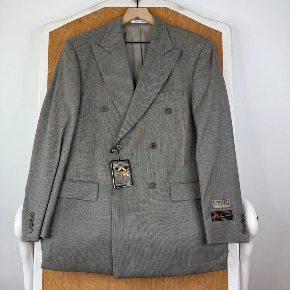 Traje Enzo Tovare Para Hombres 50R Gris Doble Pecho Birdseye Super 140s Lana NUEVO NUEVO CON ETIQUETAS Foto 2 de 4