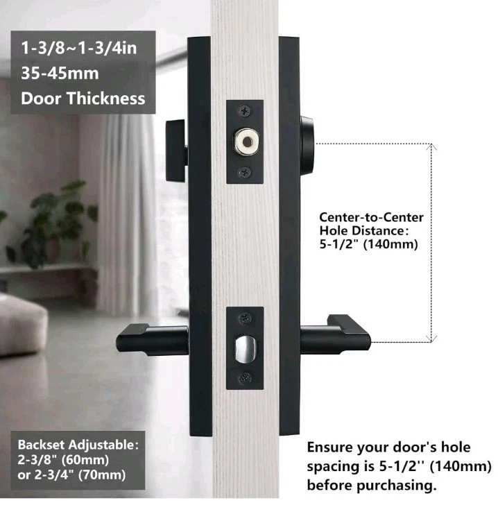 Manija de puerta delantera negra mate - Juego de cerradura de puerta de entrada moderna diseño simplista  Foto 4 de 4