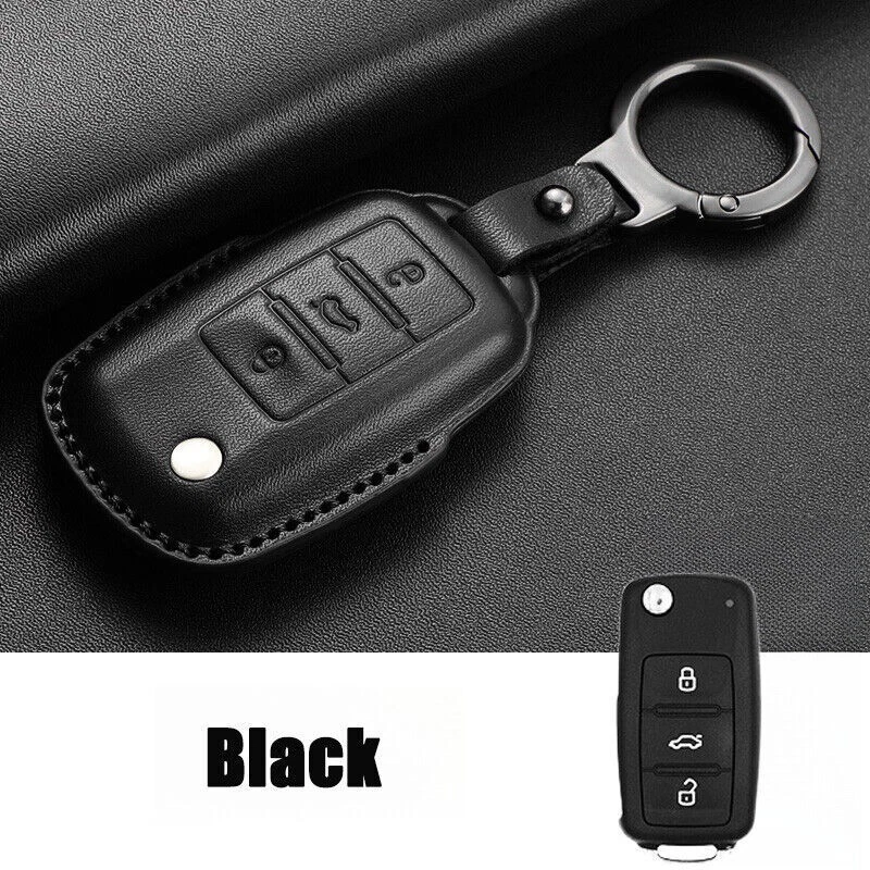 Genuine Leather Car Key Fob Case Cover For VW Golf Tiguan CC Jetta Passat Beetle - Imagem 3 de 4