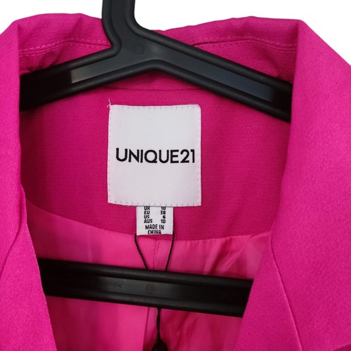 unique 21 womens cropped blazer hot pink sleeveless button up collared size 10 - Picture 5 of 7