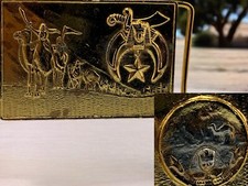 RARE Order of Eastern Star Belt Buckle Masonic  A Coin On BackGold Color Plated