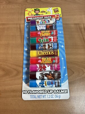 Breakfast Cereal Flavored Lip Balms Gift Set NEW 10 Pack Lucky Charms Cheerios