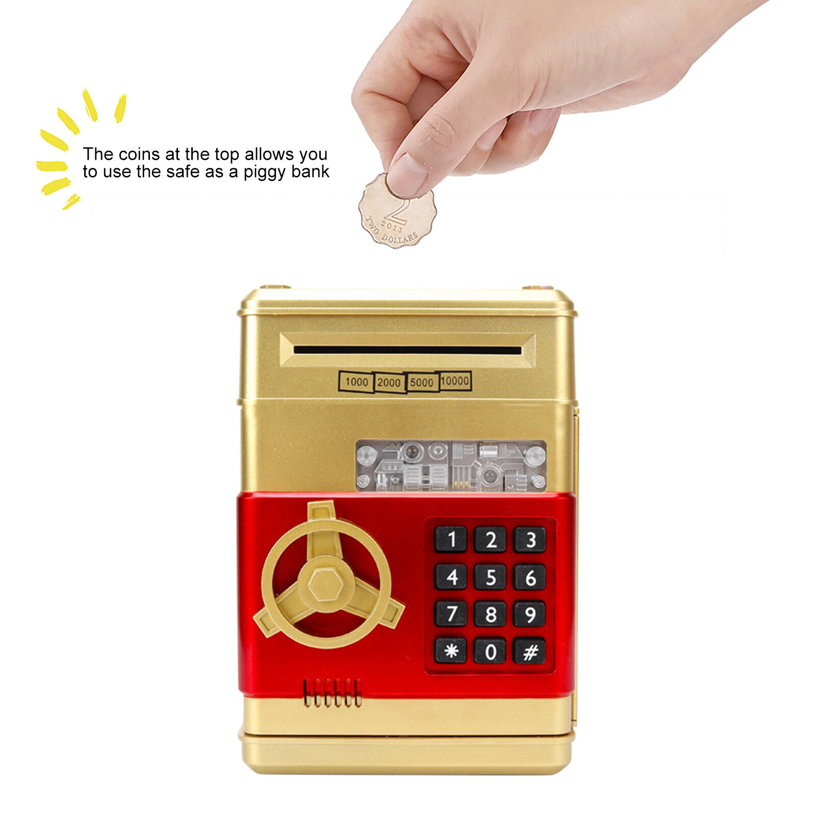 Piggy Bank ATM Machine Electronic Safe Money Jar for Boys Girls (Gold