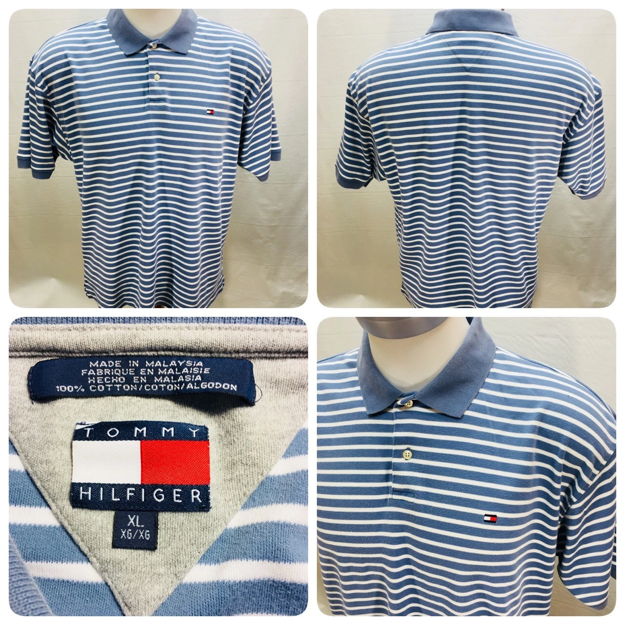 Tommy Hilfiger VTG Men's Sz XL Color Blue Logo Flag Polo Shirt Bn6