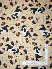 Down On The Farm Cow Sheep Pig Cream Cotton Fabric QT Quilting Treasures By Yard