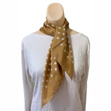 Polka Dot Head Driving Scarf Made Japan Tan Polyester 1960s Vintage