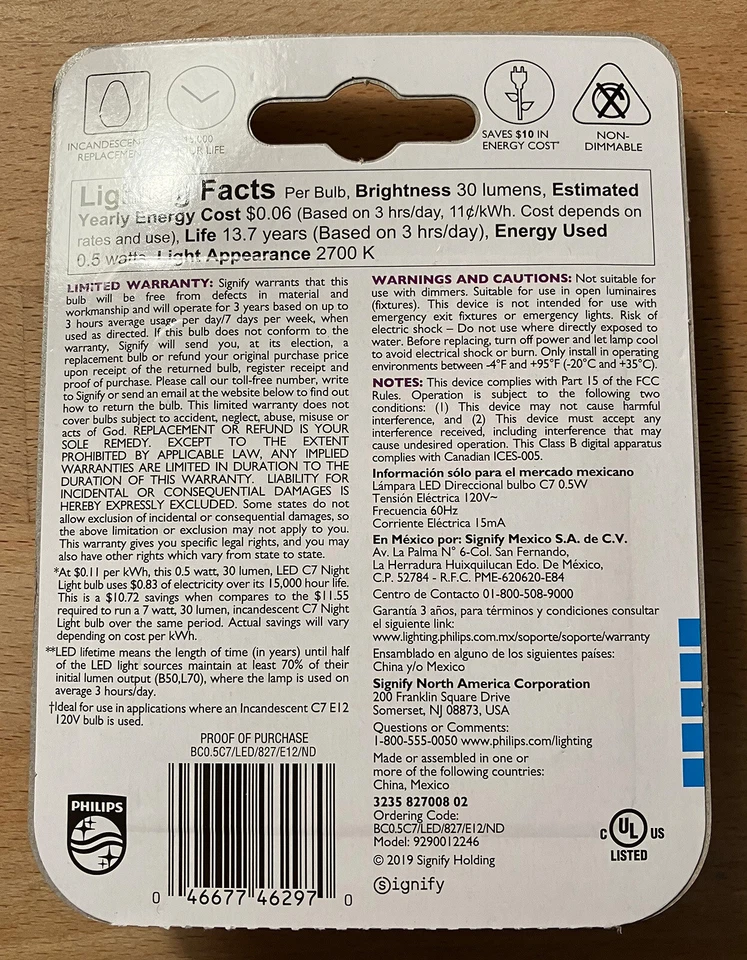 Philips 7w Equivalent Soft White C7 Candelabra LED Night-light Bulb 046677462970 - Image 2 of 2