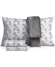 Jessica Sanders Holiday Microfiber Twin Sheet Set and Throw Bundle Grey
