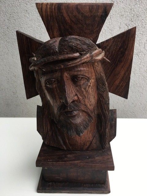 Vintage Crucified Christ Hand Carved BUST (Solid Wood!)