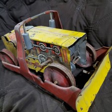 Vintage 1950s Caterpillar Yellow Tin Toy Bulldozer 10" Litho