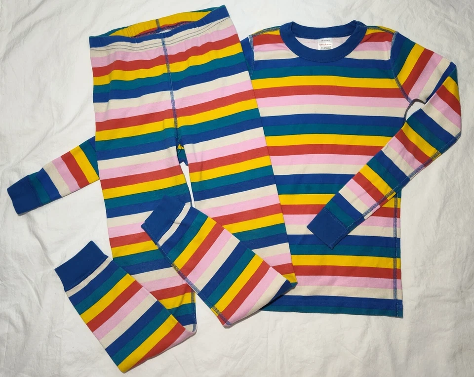 Hanna Andersson Girls 12 Stripe 2pc Organic Pajama Set Sz 150 Rainbow Cotton - Image 3 of 3
