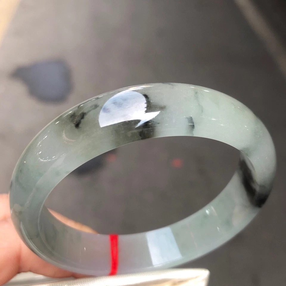 Certified Natural Grade AAA Icy Green&Black Burmese Jade jadeite bracelets 57mm - Image 3 of 4