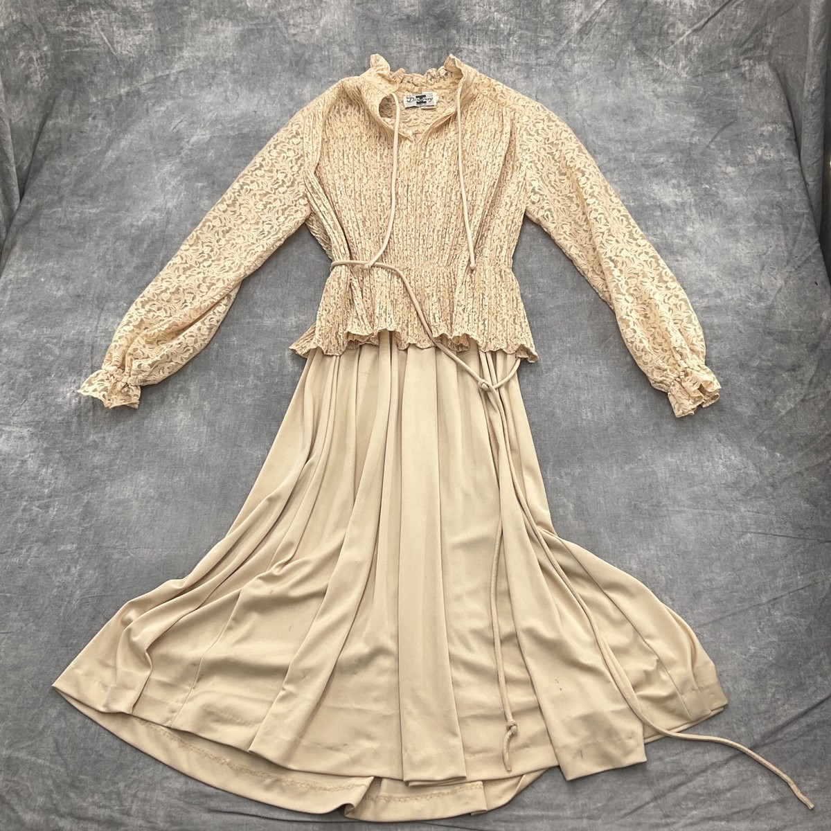 Discovery Fashions Dress Women 12 Gold Beige Lace Teacher Union USA 70s VTG  | eBay