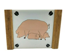 Vintage Kimberly Enterprises Graphic Art Tiles Napkin Holder Mama Pig w Piglets