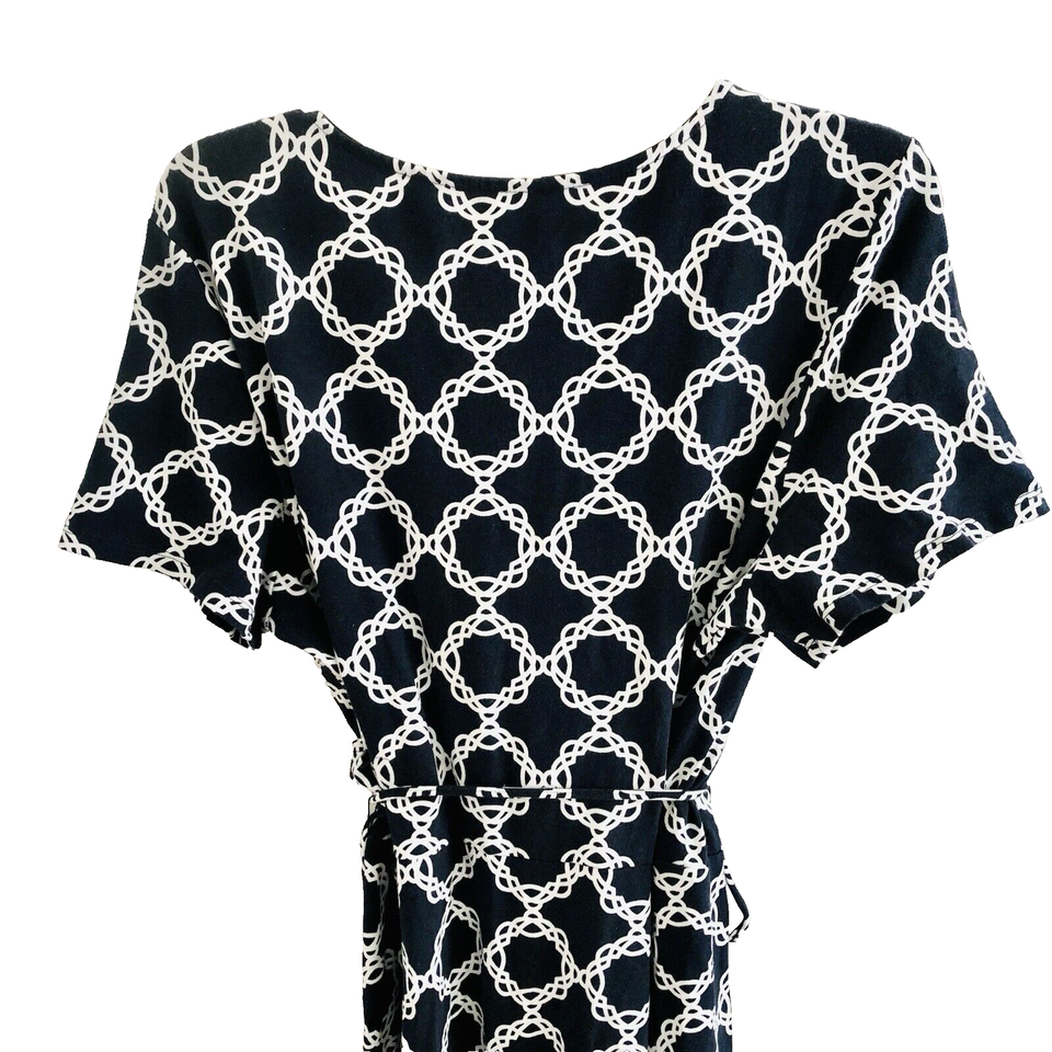 VTG KMart BASIC EDITIONS XL Classic Navy & White Wrap Dress Chain Print