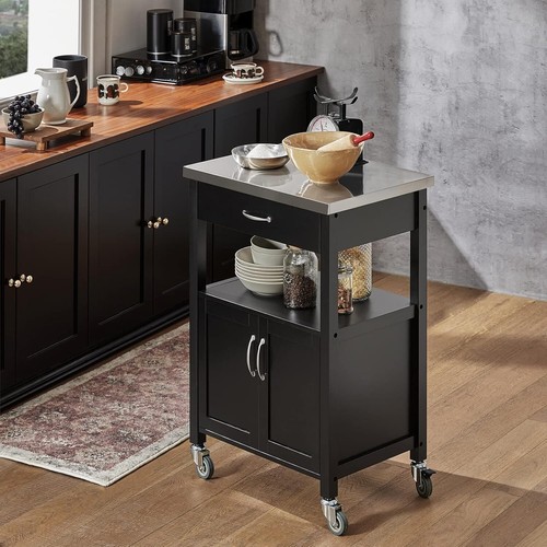 FKW22-SCH, Black Kitchen Trolley Cart Storage Trolley Serving Trolley Kitchen Ca - Picture 9 of 9