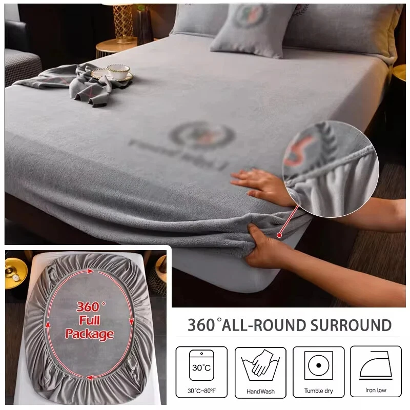 Solid Color Velvet Bed Sheets Warm Adjustable Fitted Sheets Washable Bedspreads - Image 3 of 4