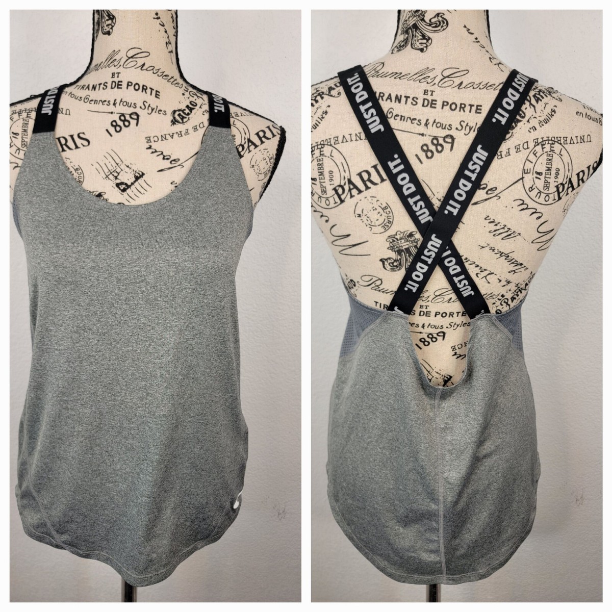 Nike Training Tank Top Womens Sz Small Gray Black Cross Open Back