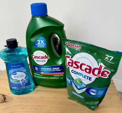 LN Lot of 3 Cascade Pods Liquid Jet Dry Walmart Great Value Rinse Aid Dishwasher