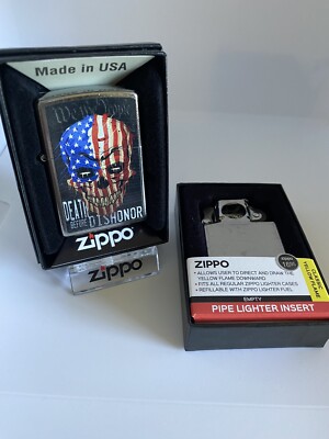 Zippo Retired Death Before Dishonor Skull W/added Pipe Insert Lighter
