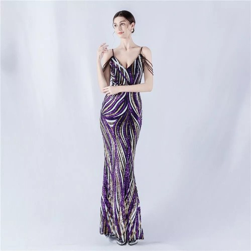 Robe Sans Bretelles Von Bramlett - Taille 8 - Lilas/violet - Bord Satin Et Strass - Très Bon état