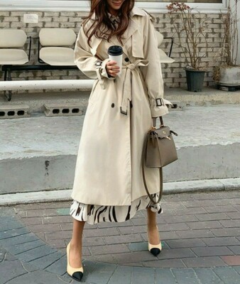 TRENCH MIDI LUNGO CINTURA GIACCA ELEGANTE beige bianco FASHION BLOGGER 