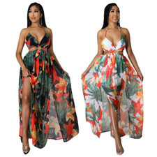 Women's Dress Floral Large Size Medium Length Slip Dress French Print Maxi