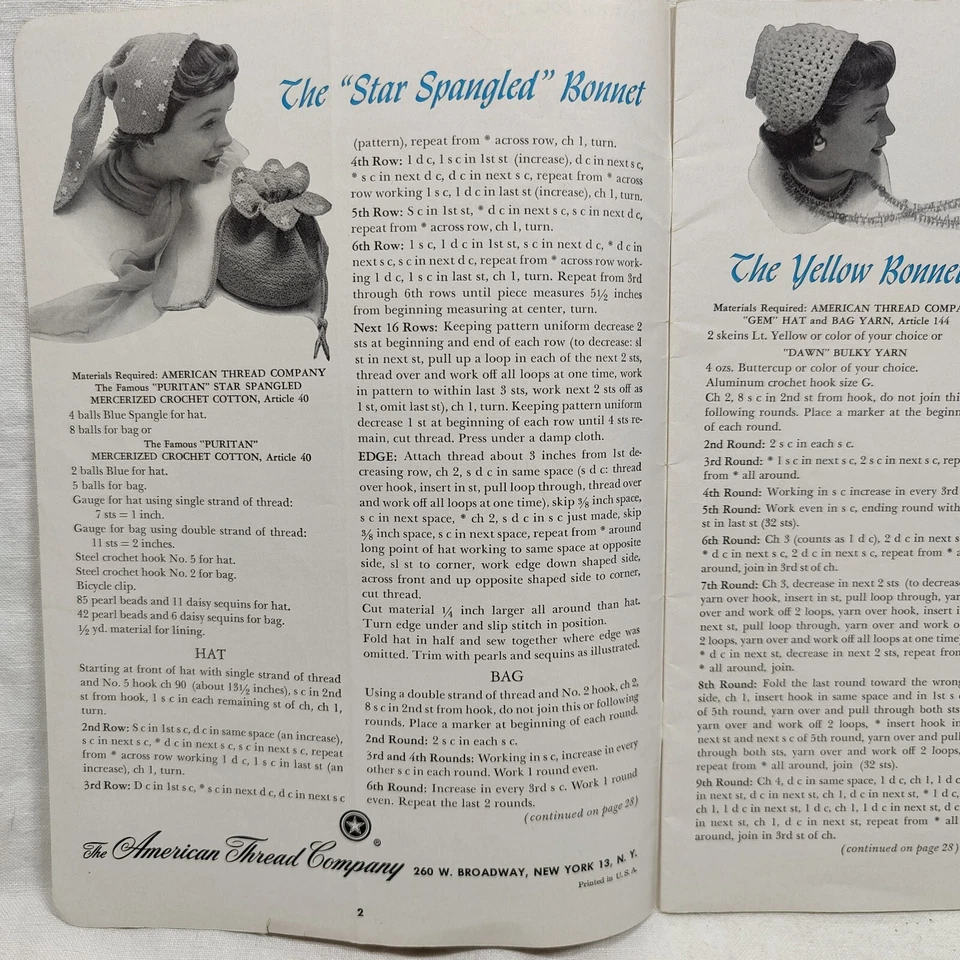 RARO 1950 De colección NUEVOS SOMBREROS Y BOLSOS PARA TEJER Y GANCHILLO Star Hat Libro # 117 Foto 2 de 4