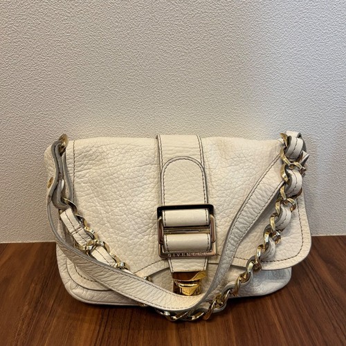 GIVENCHY Hand Bag Tote Purse Leather White Gold Authentic