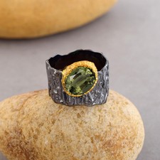 Moldavite Silver Ring Sterling 925 Gemstone Czech Handmade Natural Jewelry Raw
