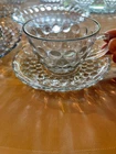 VTG Anchor Hocking Blue Bubble Depression Glass Cup & Saucers