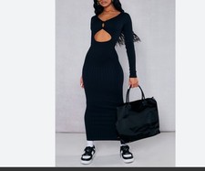 PrettyLittleThing Black Long Sleeve Cut-Out Dress Size Large