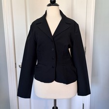 Vintage 90 s ECRU Women s M Black Fitted Blazer Button Front Faux Pockets