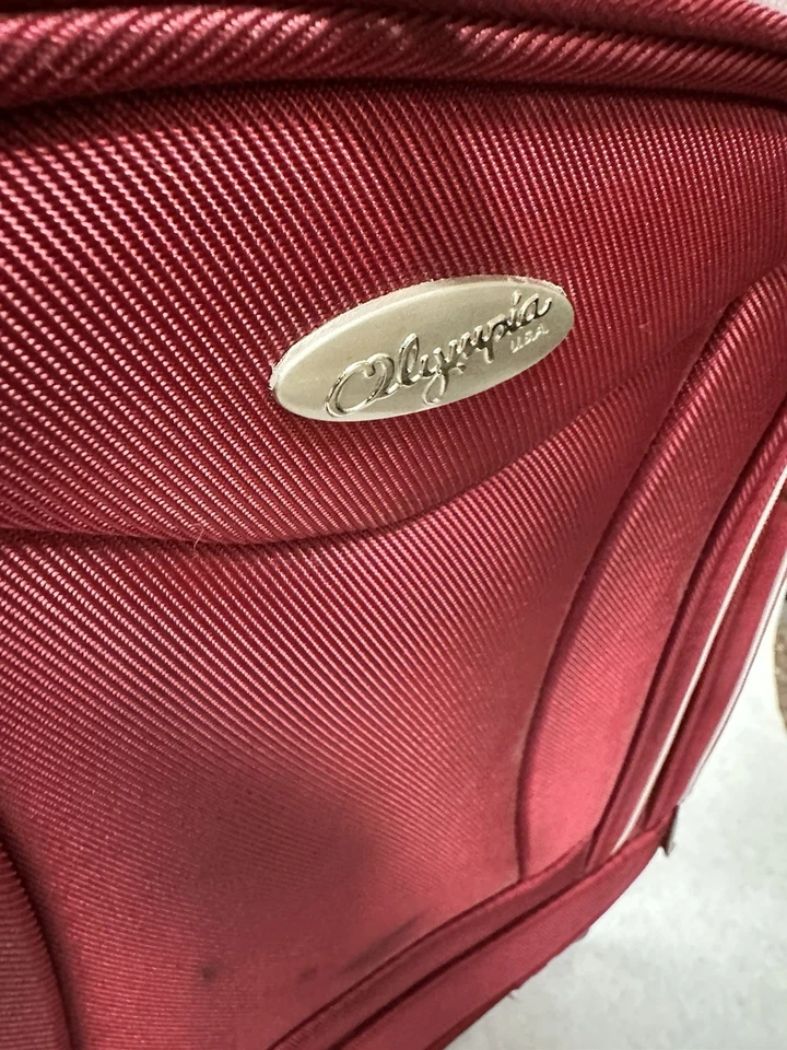 OLYMPIA U.S.A Expandable 4 Wheel Suitcase 2 Front Zipper Pockets Red 21x10x14 - Image 2 of 4