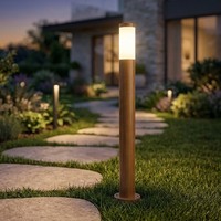 Stehlampe AußEnleuchte Standleuchte E27 Wegeleuchte Edelstahl Holzoptik Garten