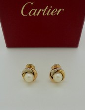 Authentic Vintage Cartier Trinity Pearl 18k Rose White Yellow Gold Earrings*