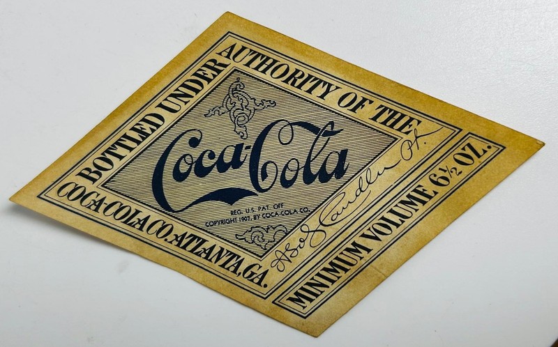 Copyright 1907 Vintage Original Coca-Cola Label Volume 6.5 Oz. No damage