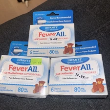 3 Pack FeverAll Infants' Acetaminophen Suppositories Pain & Fever Relief 6 Ct ea