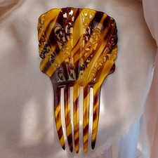 Celluloid Hair Comb Art Deco Squared Tortoiseshell Amber 5 Tooth Vintage
