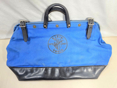 Vintage Klein Tools Bag Blue Made In USA Canvas 5002-16 BLU Lineman Tote 20 Inch