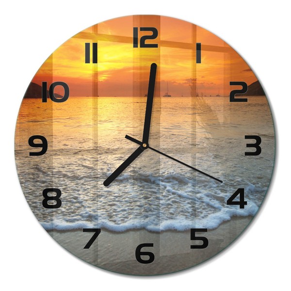 Design-Wanduhr Aus GehäRtetem Glas Sonnenuntergang Meer Schwarze Zeiger Fi30 Cm-image
