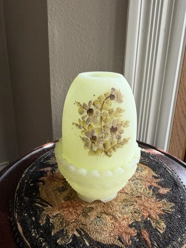 FENTON CUSTARD GLASS FAIRY LAMP Signed Bev Cumberledge (rim chip)