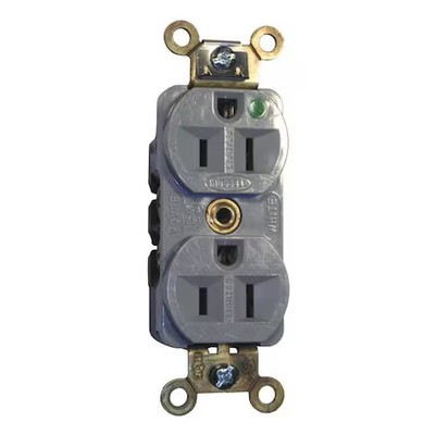 Hubbell Wiring Device-Kellems Hbl8200ilgy Straight Blade Receptacle, 5-15R, 15